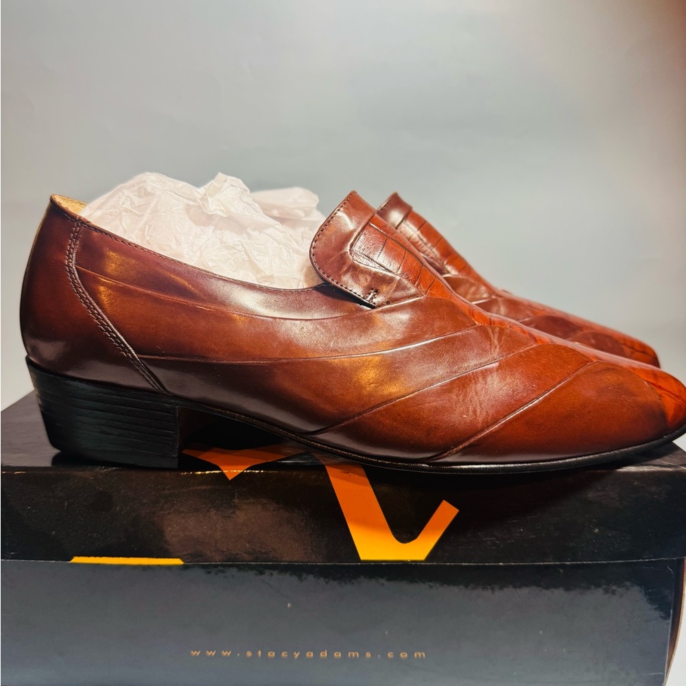 NEW in Box Stacy Adams Mens Sz 9 leather loafer croc design coco color luxury